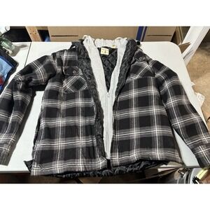 Red Head Brand Co Flannel Jacket Men's L Hoodie Button Zip Shacket Gray Black
